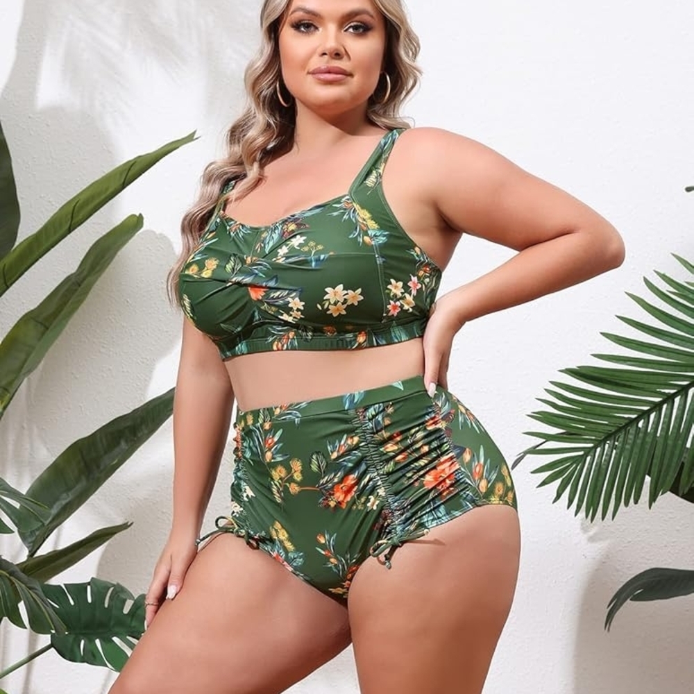 Floral Green Bikini Set, size 16W